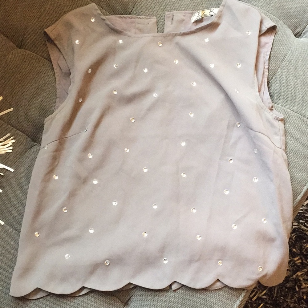 Chloe K Grey Top with Diamond Details